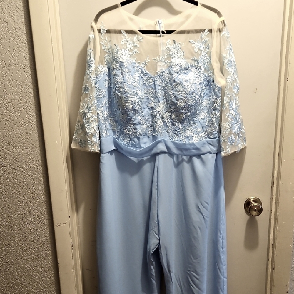 242 Light Blue Lace Overlay Jumpsuit